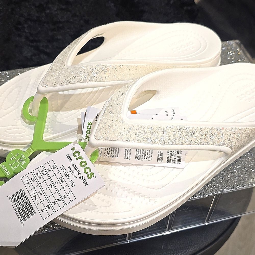 Crocs Sloane Wedge Glitter Flip-Flop Sandal- White - Picture 13 of 13